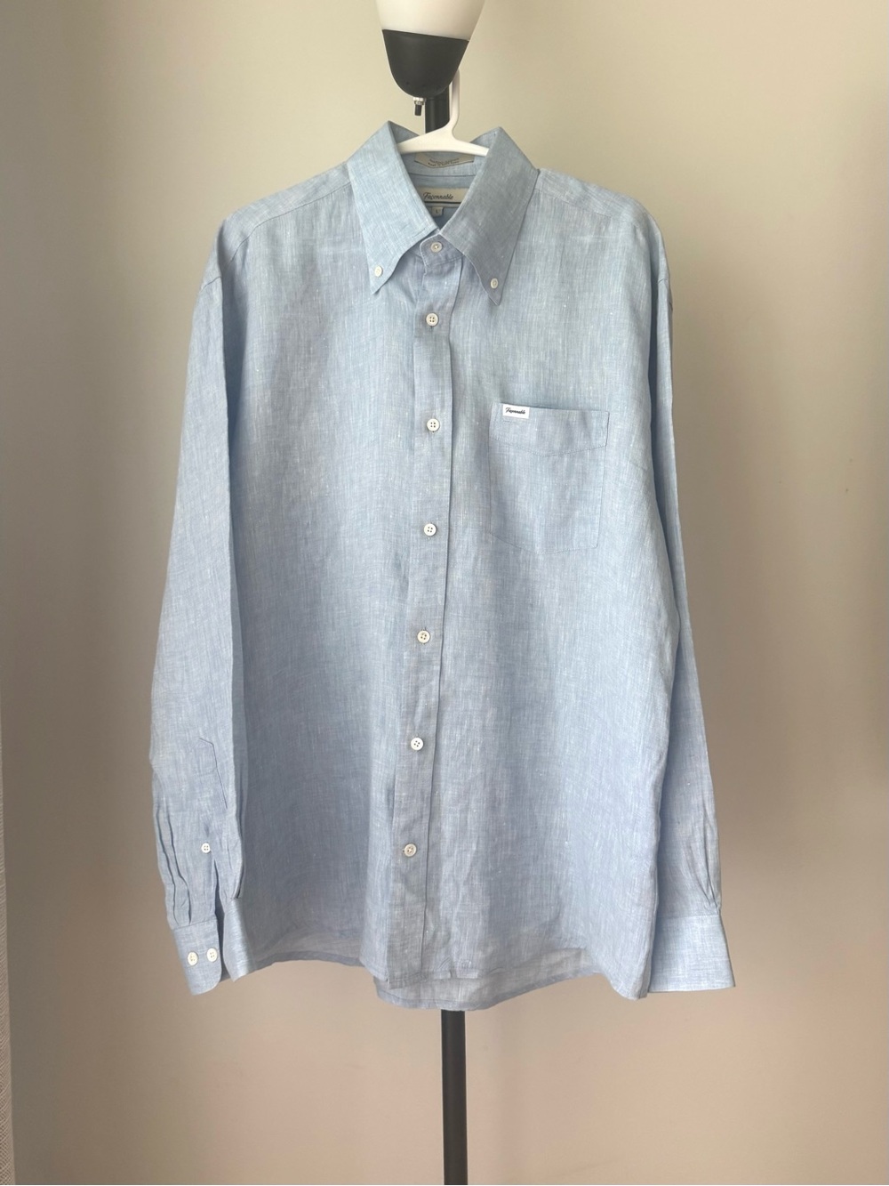 Faconnable Light Blue Linen Button-Down Shirt L